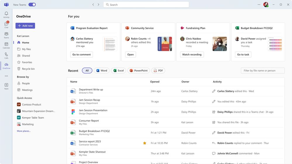 OneDrive application in Microsoft Teams